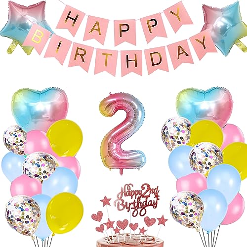 2. Geburtstag Deko Rosa Regenbogen für Mädchen, Stern Herz Zahl Folienballons Happy Birthday Banner Luftballon Konfetti Ballons Kuchendeko Geschenk für 2 Jahre Baby Kinder Tochter Party Dekoration 2. Geburtstag Deko Rosa Regenbogen für Mädchen, Stern Herz Zahl Folienballons Happy Birthday Banner Luftballon Konfetti Ballons Kuchendeko Geschenk für 2 Jahre Baby Kinder Tochter Party Dekoration von zooting
