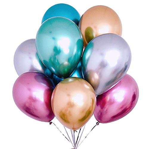 50 Stück Luftballons Metallic,Bunt Verchromte Helium Ballons 6 Metallischen Farben Metallfarbe Dekoration für Vintage Jugendweihe Junge Geburtstag JGA Party Deko (Gold Silber Blau Grün Rosa Lila) von zooting