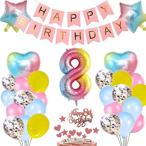 8. Geburtstag Deko Rosa Regenbogen für Mädchen, Stern Herz Zahl Folienballons Happy Birthday Banner Luftballon Konfetti Ballons Kuchendeko Geschenk für 8 Jahre Baby Kinder Tochter Party Dekoration 8. Geburtstag Deko Rosa Regenbogen für Mädchen, Stern Herz Zahl Folienballons Happy Birthday Banner Luftballon Konfetti Ballons Kuchendeko Geschenk für 8 Jahre Baby Kinder Tochter Party Dekoration von zooting