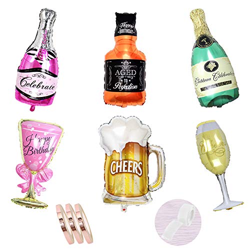 Folienballon Sektflasche Deko Set,6 Stück Champagner Weinflasche mit Glas Helium luftballons,Riesen Inflated Aluminiumfolie Ballons für Geburtstag Urlaub Hochzeit Party Dekoration (xxxl 100cm) von zooting