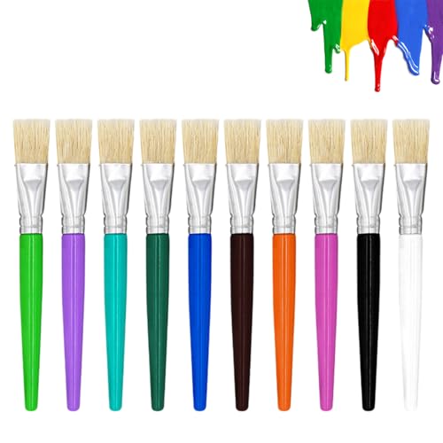 10 Stück Malpinsel Kinderpinsel Set, 15.5 cm Malpinsel für Kleinkinder, Große Acrylfarbe Pinsel, Flachkopf Bunt Pinsel für Kinder, Studenten, Anfänger, für Abwaschbare Farbe Acrylfarbe Malanfänger von zorvixal