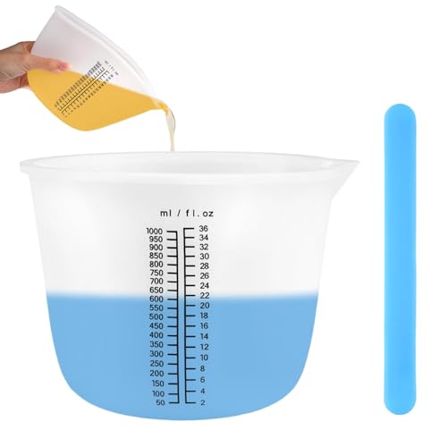 1000 ML Silikon Messbecher mit Skala und Rührstäbchen, Wiederverwendbare Große Mischbecher aus Silikon, Epoxidharz Clear Mischbecher, für DIY, Handmade, Gießformen, Basteln, Schmuckherstellung 1000 ML Silikon Messbecher mit Skala und Rührstäbchen, Wiederverwendbare Große Mischbecher aus Silikon, Epoxidharz Clear Mischbecher, für DIY, Handmade, Gießformen, Basteln, Schmuckherstellung von zorvixal
