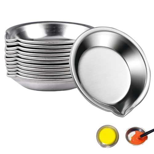 12 Stück Edelstahl Farbschale Mischpalette,5cm Kleine Runde Farbschale,Edelstahl Malen Palette mit Mund,Rund Farbschalen Einfach zu Gie?endem Ausguss für DIY,Make-up,Aquarelle,Künstler(Silber) von zorvixal