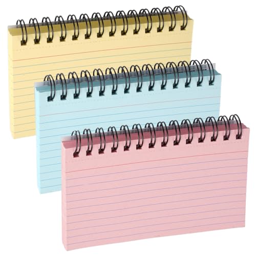 150 Stück Linierte Karteikarte, 12.5x8.5cm Spirale Notizblock mit Transparenter Abdeckung, 3 Farben Karteikarten Lernkarten, für Schulsachen, Lernen zubehör, Vokabelkarten, Treffen (Gelb, Blau, Rosa) 150 Stück Linierte Karteikarte, 12.5x8.5cm Spirale Notizblock mit Transparenter Abdeckung, 3 Farben Karteikarten Lernkarten, für Schulsachen, Lernen zubehör, Vokabelkarten, Treffen (Gelb, Blau, Rosa) von zorvixal