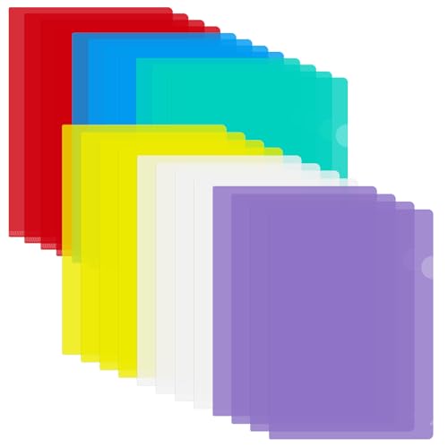 24 Stück Kunststoff Dokumentenordner, Dokumententasche A4 Bunt, Klarsichthüllen A4 Seitlich Offen, 6 Farben Ordner Blatt Schutz, für Büro Schule Arbeit Bericht Präsentation Projekt Dokumente Datei von zorvixal