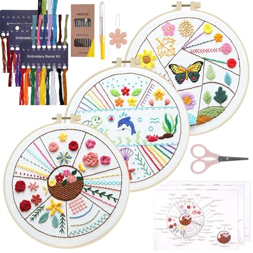 3 Sets Sticksets für Anfänger,31 Verschiedene Stiche Stickerei Set,Embroidery Starter Kit für Erwachsene,Inklusive Stoff mit Blühende Pflanzen Tiere Aufdrucken,Stickrahmen,Fäden,Nadeln,Anleitung 3 Sets Sticksets für Anfänger,31 Verschiedene Stiche Stickerei Set,Embroidery Starter Kit für Erwachsene,Inklusive Stoff mit Blühende Pflanzen Tiere Aufdrucken,Stickrahmen,Fäden,Nadeln,Anleitung von zorvixal