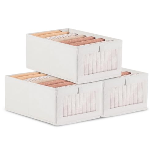3 Stück Kleiderschrank Organizer, 40x27x16.5cm Aufbewahrungsbox aus Stoff, Faltbare Schrank Sortierbox, Platzsparende Schubladen Ordnungssystem Kleiderschrank, für Wäsche, Spielzeug, Kleidung, Bücher von zorvixal