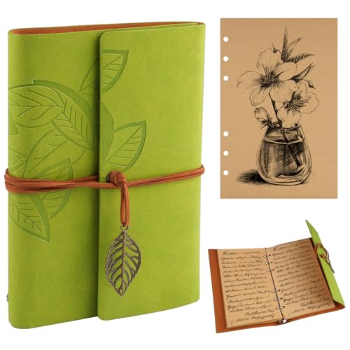 Retro Ringbuch, 18.5x12cm PU Leder Notizbuch Vintage, Vintage Spiralbindung Tagebuch, vintage Nachfüllbar Seiten Blanko Reisetagebuch, für Fotoalbum, Notizbuch und Scrapbook (80 Blatt Papier) von zorvixal