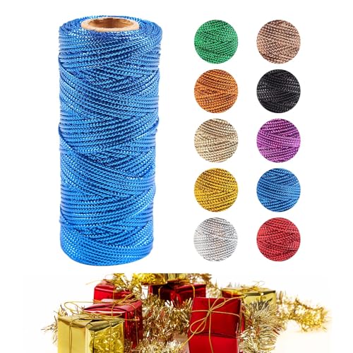 1.5MM Gold Metallic Kordel, 100M Nicht Elastisch Kordelband Schnur, Zum Basteln Dünn, Goldenes Band, Gold Band Unelastisch Weihnachts Basteln Hochzeits (Blau) von zoufabaola