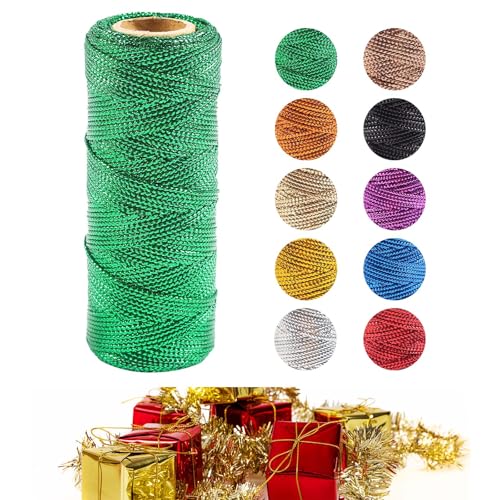 1.5MM Gold Metallic Kordel, 100M Nicht Elastisch Kordelband Schnur, Zum Basteln Dünn, Goldenes Band, Gold Band Unelastisch Weihnachts Basteln Hochzeits (Grün) von zoufabaola
