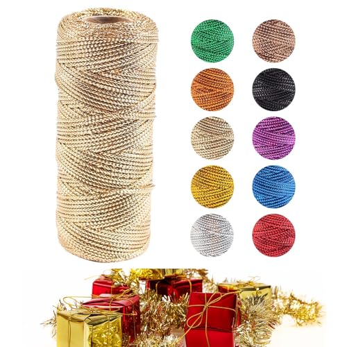 1.5MM Gold Metallic Kordel, 100M Nicht Elastisch Kordelband Schnur, Zum Basteln Dünn, Goldenes Band, Gold Band Unelastisch Weihnachts Basteln Hochzeits (Helles Roségold) von zoufabaola