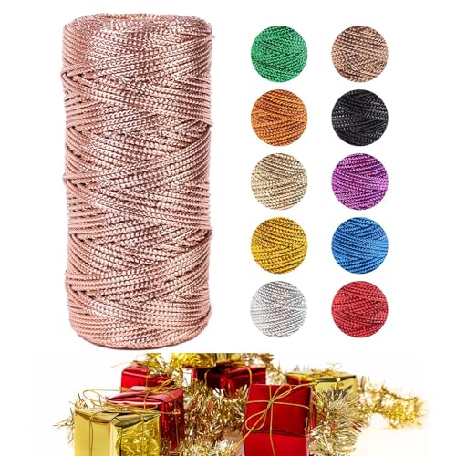 1.5MM Gold Metallic Kordel, 100M Nicht Elastisch Kordelband Schnur, Zum Basteln Dünn, Goldenes Band, Gold Band Unelastisch Weihnachts Basteln Hochzeits (Tiefes Roségold) von zoufabaola