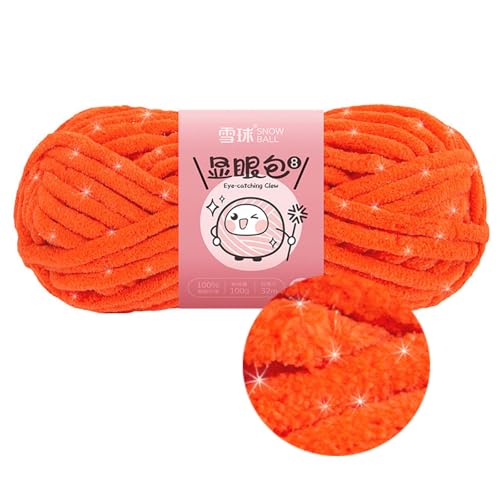 100g/32m Glitzerwolle,beilaufgarn Glitzer Durchmesser 10 Mm,dicke Wolle Zum Handstricken,dicke Wolle Für Unterschiedliche Handarbeitsprojekte Wie Taschen, Schals Oder Decken. (Orange) von zoufabaola