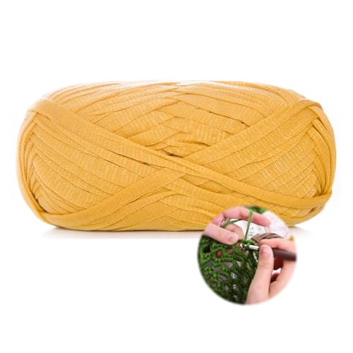 100g/70m T-Shirt Garn, Durchmesser 10 MmTextilgarn Zum Häkeln Für Körbe Bändchengarn Polyester Rope Garn, Häkelkorb Taschen Teppiche Wandbehang Makramee (Gelb-B) von zoufabaola