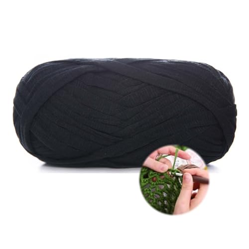 100g/70m T-Shirt Garn, Durchmesser 10 MmTextilgarn Zum Häkeln Für Körbe Bändchengarn Polyester Rope Garn, Häkelkorb Taschen Teppiche Wandbehang Makramee (Schwarz) von zoufabaola