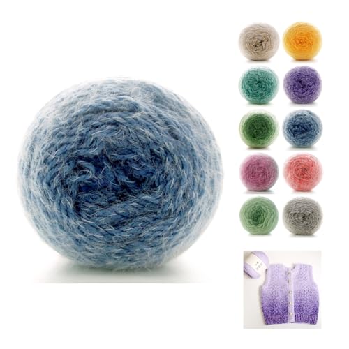 190g Farbverlaufsgarn Häkelgarn Baumwolle, 380m Super Leichte Gradient Bobbel Wolle Farbverlauf, Dicke Wolle Zum Häkeln Durchmesser:3mm,bunte Wolle (Meersalzblau) von zoufabaola