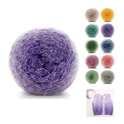 190g Farbverlaufsgarn Häkelgarn Baumwolle, 380m Super Leichte Gradient Bobbel Wolle Farbverlauf, Dicke Wolle Zum Häkeln Durchmesser:3mm,bunte Wolle (Traubenlila) von zoufabaola