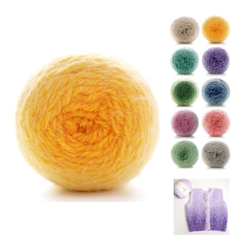 190g Farbverlaufsgarn Häkelgarn Baumwolle, 380m Super Leichte Gradient Bobbel Wolle Farbverlauf, Dicke Wolle Zum Häkeln Durchmesser3mm,bunte Wolle Für Schal Zum Stricken (Käsegelb) von zoufabaola