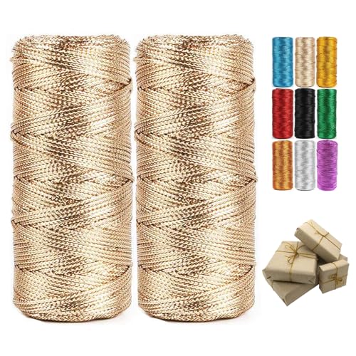 2 Rollen 200m Kordel Gold, Durchmesser 1.5mm,geschenkband Gold,goldenes Band,packschnur,kordelband,zum Handwerk Hochzeit Dekorieren Oder Verpacken (B) von zoufabaola
