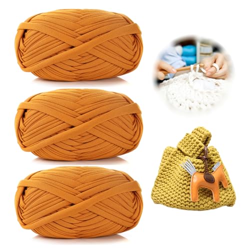 3 Stück 300g/96m T-Shirt-Garn,Durchmesser 20mm,textilgarn,baumwollgarn Zum Häkeln, Strickgarn, Stoff, Häkelgarn Für Taschen, Körbe, Decken, Heimdekoration (AV) von zoufabaola