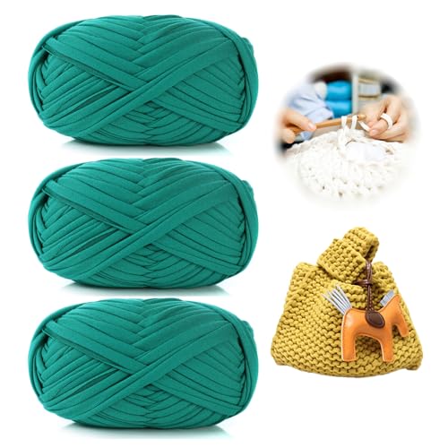 3 Stück 300g/96m T-Shirt-Garn,Durchmesser 20mm,textilgarn,baumwollgarn Zum Häkeln, Strickgarn, Stoff, Häkelgarn Für Taschen, Körbe, Decken, Heimdekoration (AW) von zoufabaola