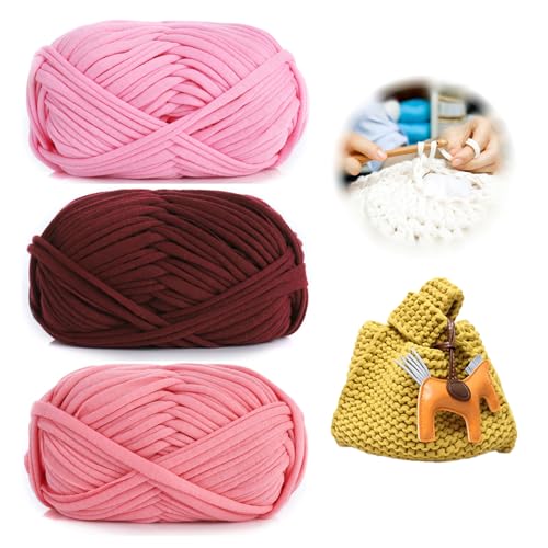3 Stück 300g/96m T-Shirt-Garn,Durchmesser 20mm,textilgarn,baumwollgarn Zum Häkeln, Strickgarn, Stoff, Häkelgarn Für Taschen, Körbe, Decken, Heimdekoration (DG) von zoufabaola