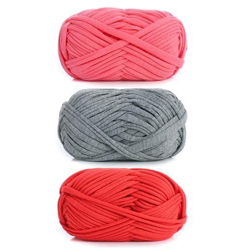 3 Stück 300g/96m T-Shirt-Garn,Durchmesser 20mm,textilgarn,baumwollgarn Zum Häkeln, Strickgarn, Stoff, Häkelgarn Für Taschen, Körbe, Decken, Heimdekoration (DI) von zoufabaola