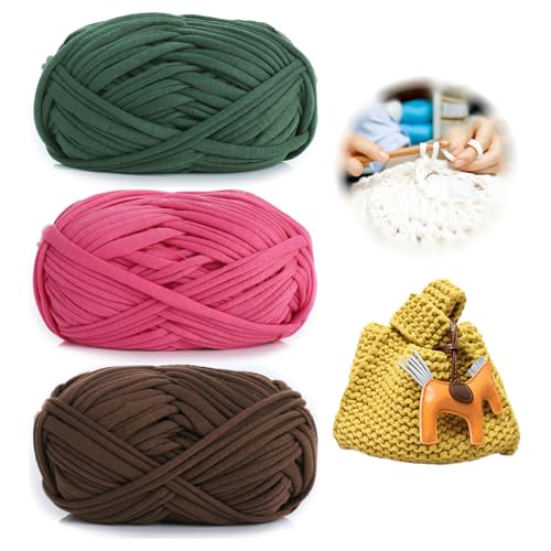 3 Stück 300g/96m T-Shirt-Garn,Durchmesser 20mm,textilgarn,baumwollgarn Zum Häkeln, Strickgarn, Stoff, Häkelgarn Für Taschen, Körbe, Decken, Heimdekoration (DJ) von zoufabaola