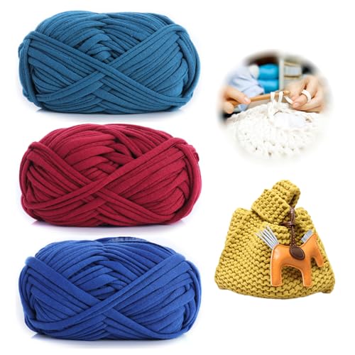 3 Stück 300g/96m T-Shirt-Garn,Durchmesser 20mm,textilgarn,baumwollgarn Zum Häkeln, Strickgarn, Stoff, Häkelgarn Für Taschen, Körbe, Decken, Heimdekoration (DL) von zoufabaola
