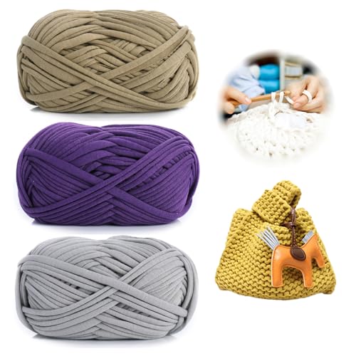 3 Stück 300g/96m T-Shirt-Garn,Durchmesser 20mm,textilgarn,baumwollgarn Zum Häkeln, Strickgarn, Stoff, Häkelgarn Für Taschen, Körbe, Decken, Heimdekoration (DN) von zoufabaola