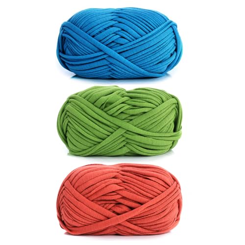 3 Stück 300g/96m T-Shirt-Garn,Durchmesser 20mm,textilgarn,baumwollgarn Zum Häkeln, Strickgarn, Stoff, Häkelgarn Für Taschen, Körbe, Decken, Heimdekoration (DS) von zoufabaola