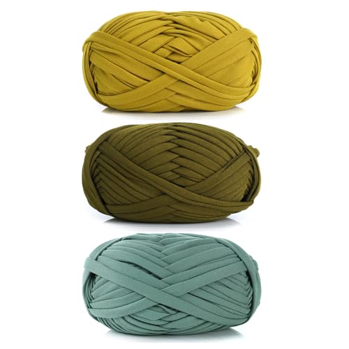 3 Stück 300g/96m T-Shirt-Garn,Durchmesser 20mm,textilgarn,baumwollgarn Zum Häkeln, Strickgarn, Stoff, Häkelgarn Für Taschen, Körbe, Decken, Heimdekoration (DT) von zoufabaola