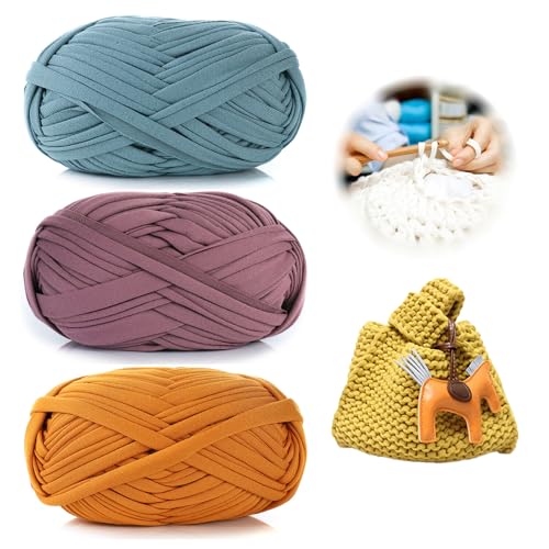 3 Stück 300g/96m T-Shirt-Garn,Durchmesser 20mm,textilgarn,baumwollgarn Zum Häkeln, Strickgarn, Stoff, Häkelgarn Für Taschen, Körbe, Decken, Heimdekoration (DU) von zoufabaola