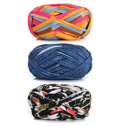 3 Stück 300g/96m T-Shirt-Garn,Durchmesser 20mm,textilgarn,baumwollgarn Zum Häkeln, Strickgarn, Stoff, Häkelgarn Für Taschen, Körbe, Decken, Heimdekoration (DW) von zoufabaola