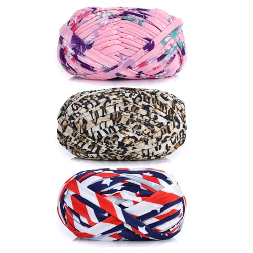 3 Stück 300g/96m T-Shirt-Garn,Durchmesser 20mm,textilgarn,baumwollgarn Zum Häkeln, Strickgarn, Stoff, Häkelgarn Für Taschen, Körbe, Decken, Heimdekoration (DX) von zoufabaola