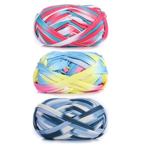3 Stück 300g/96m T-Shirt-Garn,Durchmesser 20mm,textilgarn,baumwollgarn Zum Häkeln, Strickgarn, Stoff, Häkelgarn Für Taschen, Körbe, Decken, Heimdekoration (DZ) von zoufabaola