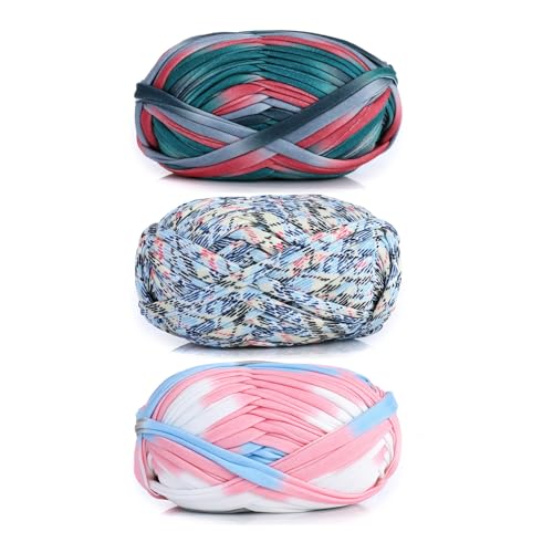 3 Stück 300g/96m T-Shirt-Garn,Durchmesser 20mm,textilgarn,baumwollgarn Zum Häkeln, Strickgarn, Stoff, Häkelgarn Für Taschen, Körbe, Decken, Heimdekoration (EI) von zoufabaola