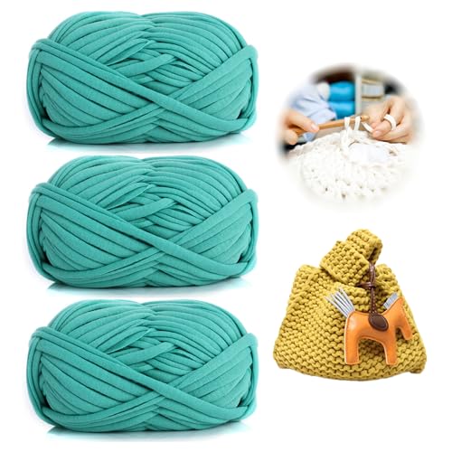 3 Stück 300g/96m T-Shirt-Garn,Durchmesser 20mm,textilgarn,baumwollgarn Zum Häkeln, Strickgarn, Stoff, Häkelgarn für Summer Hand DIY Tasche Decke Kissen Häkelprojekte (AD) von zoufabaola
