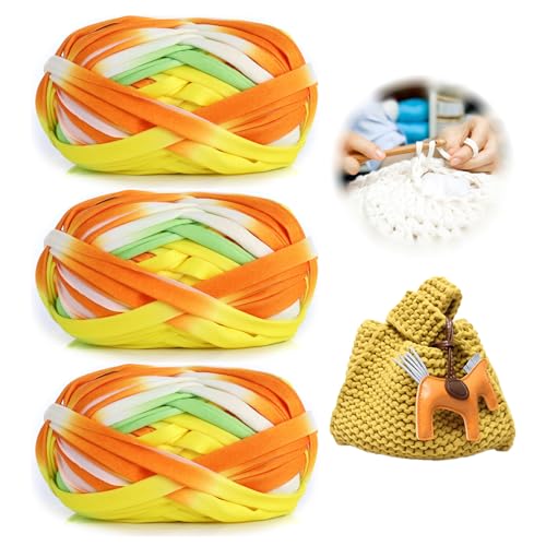 3 Stück 300g/96m T-Shirt-Garn,Durchmesser 20mm,textilgarn,baumwollgarn Zum Häkeln, Strickgarn, Stoff, Häkelgarn für Summer Hand DIY Tasche Decke Kissen Häkelprojekte (BN) von zoufabaola