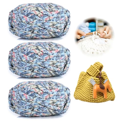 3 Stück 300g/96m T-Shirt-Garn,Durchmesser 20mm,textilgarn,baumwollgarn Zum Häkeln, Strickgarn, Stoff, Häkelgarn für Summer Hand DIY Tasche Decke Kissen Häkelprojekte (BZ) von zoufabaola