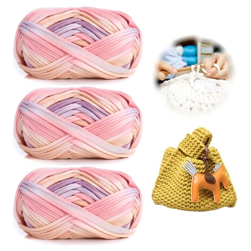 3 Stück 300g/96m T-Shirt-Garn,Durchmesser 20mm,textilgarn,baumwollgarn Zum Häkeln, Strickgarn, Stoff, Häkelgarn für Summer Hand DIY Tasche Decke Kissen Häkelprojekte (CE) von zoufabaola