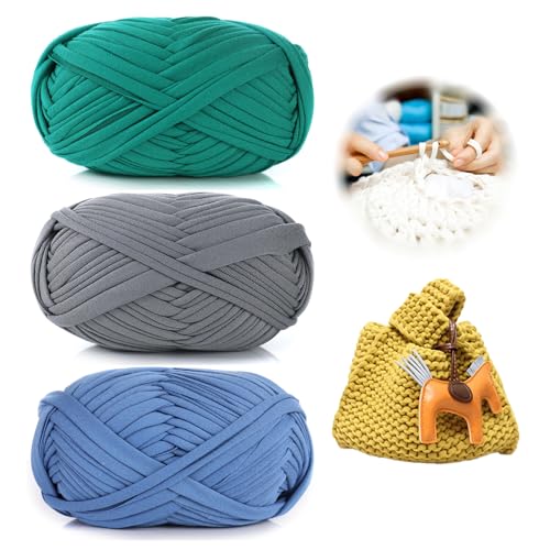 3 Stück 300g/96m T-Shirt-Garn,Durchmesser 20mm,textilgarn,baumwollgarn Zum Häkeln, Strickgarn, Stoff, Häkelgarn für Summer Hand DIY Tasche Decke Kissen Häkelprojekte (DV) von zoufabaola