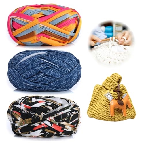3 Stück 300g/96m T-Shirt-Garn,Durchmesser 20mm,textilgarn,baumwollgarn Zum Häkeln, Strickgarn, Stoff, Häkelgarn für Summer Hand DIY Tasche Decke Kissen Häkelprojekte (DW) von zoufabaola