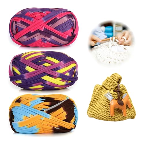3 Stück 300g/96m T-Shirt-Garn,Durchmesser 20mm,textilgarn,baumwollgarn Zum Häkeln, Strickgarn, Stoff, Häkelgarn für Summer Hand DIY Tasche Decke Kissen Häkelprojekte (EO) von zoufabaola