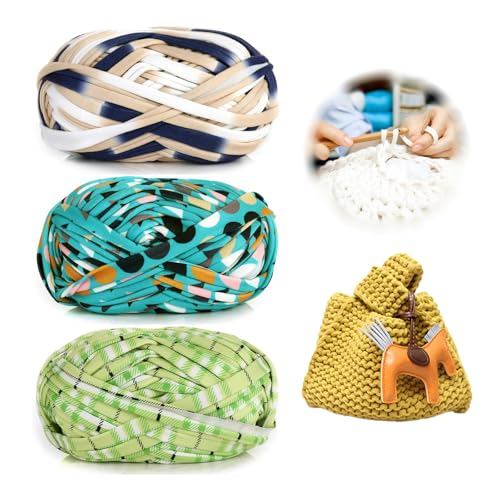 3 Stück 300g/96m T-Shirt-Garn,Durchmesser 20mm,textilgarn,baumwollgarn Zum Häkeln, Strickgarn, Stoff, Häkelgarn für Summer Hand DIY Tasche Decke Kissen Häkelprojekte (EP) von zoufabaola