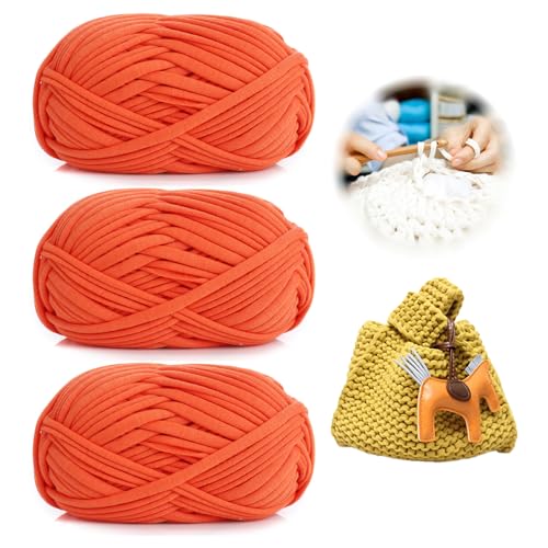 3 Stück 300g/96m T-Shirt-Garn,Durchmesser 20mm,textilgarn,baumwollgarn Zum Häkeln, Strickgarn, Stoff, Häkelgarn für Summer Hand DIY Tasche Decke Kissen Häkelprojekte (Q) von zoufabaola