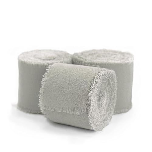 3 Stück Chiffonband Seidenband,Breite 4 Cm, Länge 5 M, Dünn Fransen Chiffon Seidenband Für Hochzeit, Hochzeitsstrauß Und Geburtstag Geschenk, Tischdekoration (grau-a) von zoufabaola