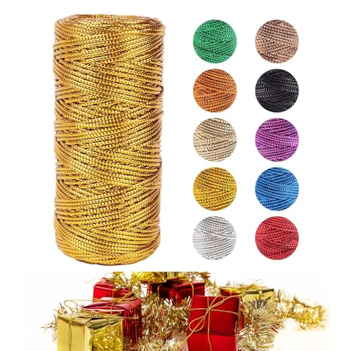 Kordel Gold, 1.5mm Geschenkband 100m Lametta Schnur Unelastisch Kordelband Goldfaden Zum Handwerk Hochzeit Dekorieren Oder Verpacken (Gold) von zoufabaola