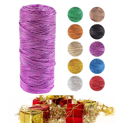 Kordel Gold, 1.5mm Geschenkband Gold 100m Lametta Schnur Unelastisch Kordelband Goldfaden Zum Handwerk Hochzeit Dekorieren Oder Verpacken (Lila) von zoufabaola