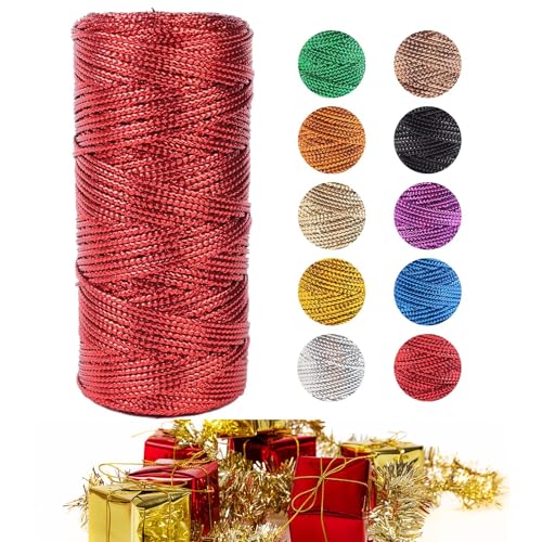 Kordel Gold, 1.5mm Geschenkband Gold 100m Lametta Schnur Unelastisch Kordelband Goldfaden Zum Handwerk Hochzeit Dekorieren Oder Verpacken (Rot) von zoufabaola